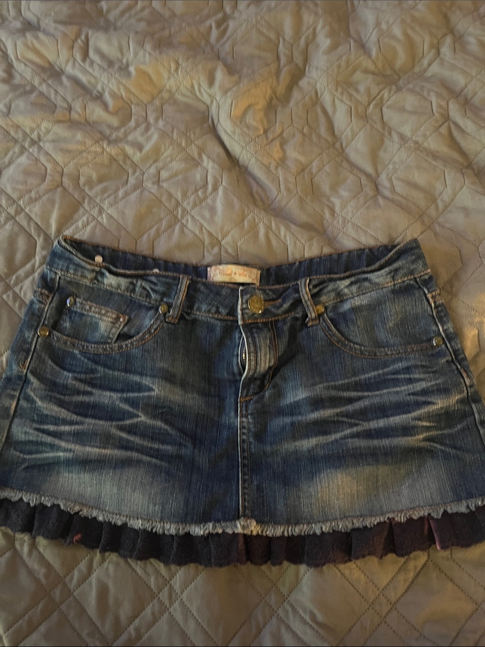 Vanilla Star Blue Denim Mini Skirt with Ruffle Trim
